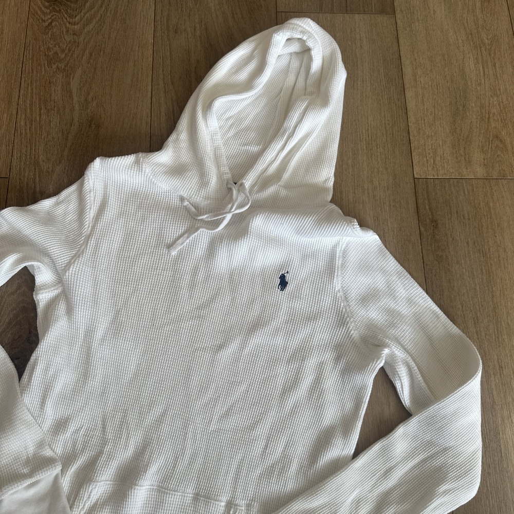 Polo Ralph Lauren Shirt Mens‎ Small White Waffle Knit Thermal Hoodie Pony Logo
